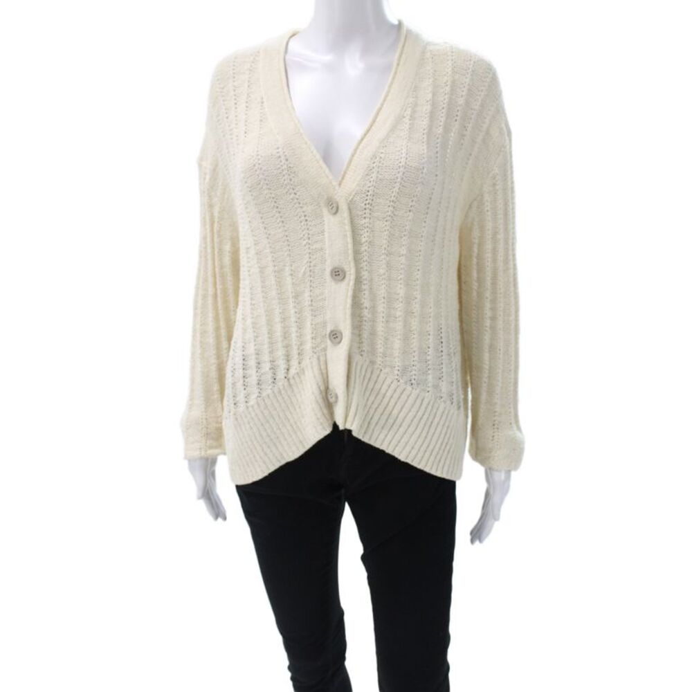 Point Sur Women Cardigan Ivory V Neck Long Sleeve Size M